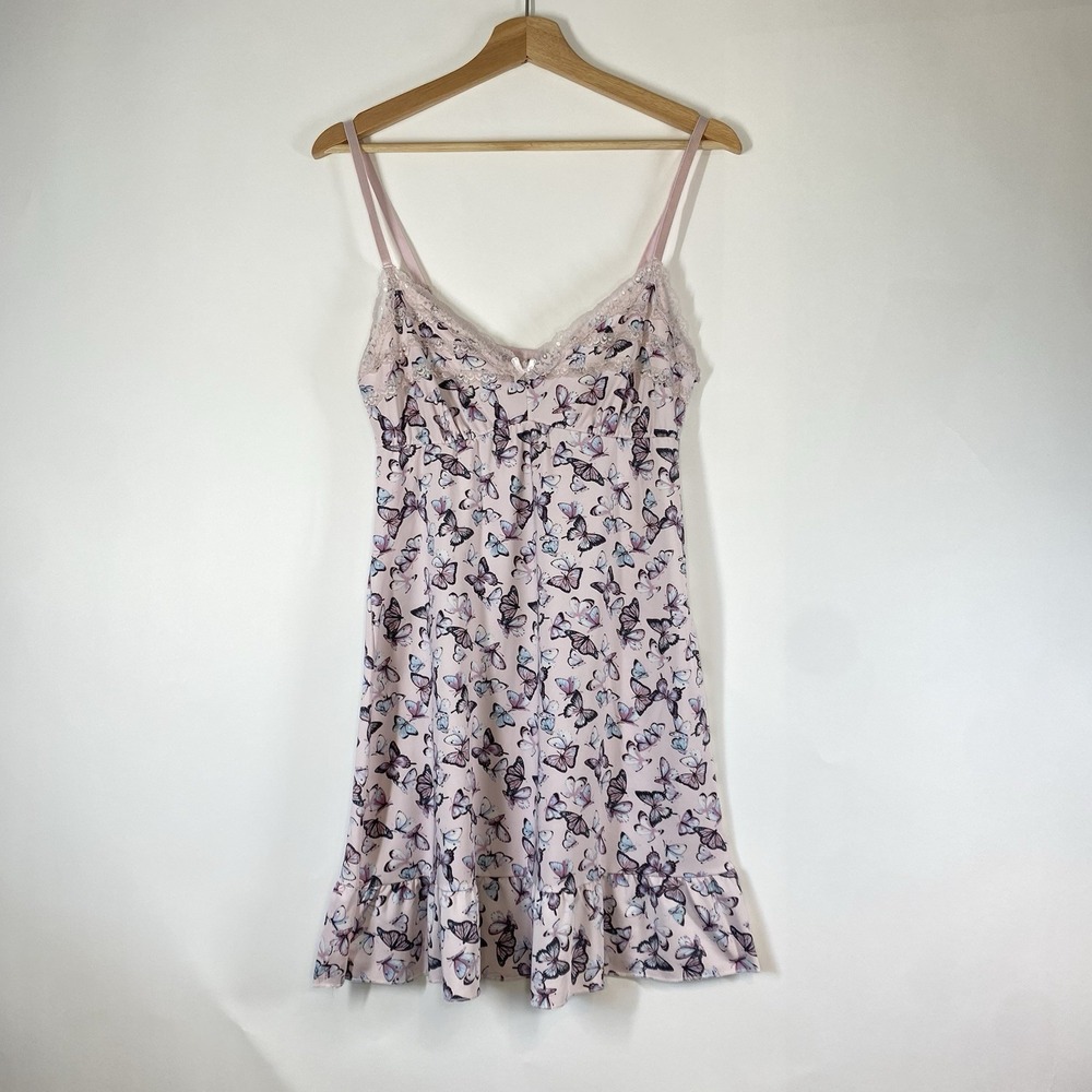 Laura Ashley Y2K Indie Butterfly Babydoll Slip Dress Fairy Coquette Medium